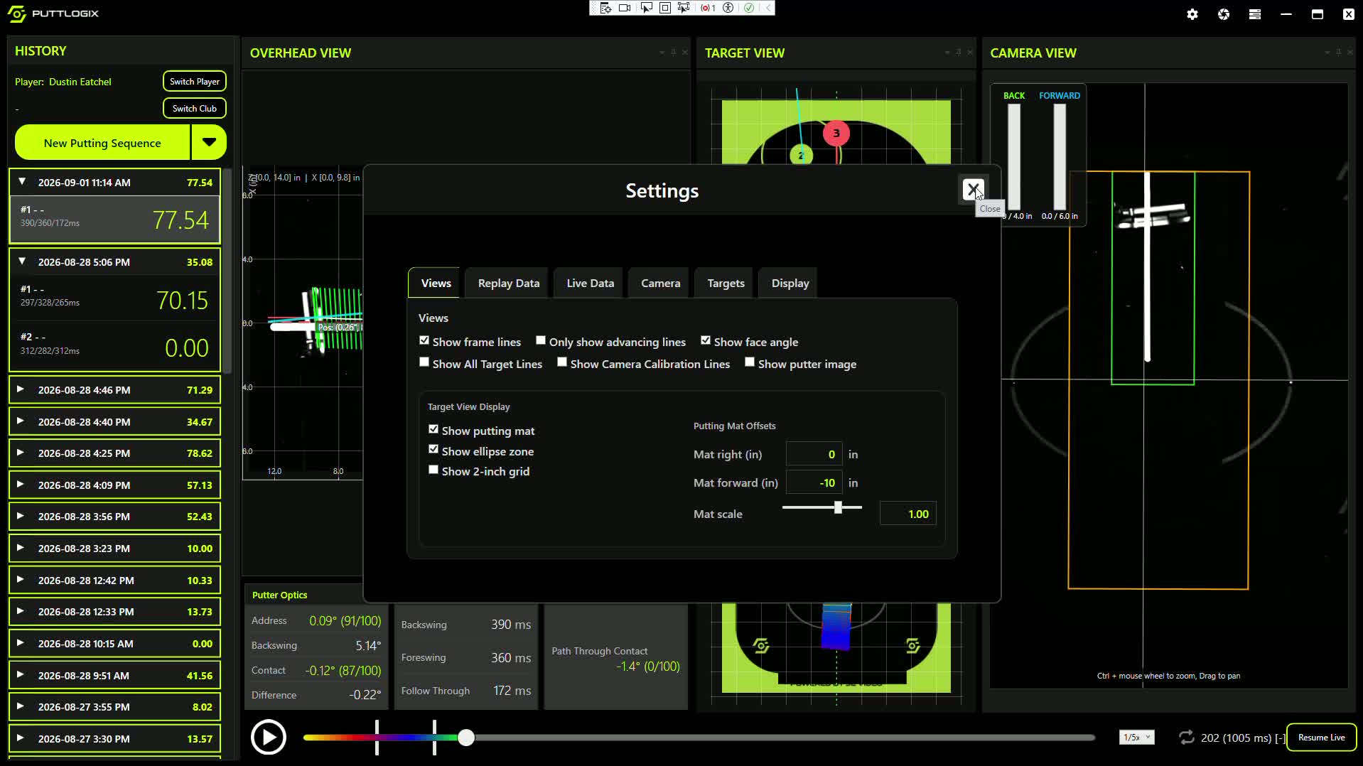 The full real Puttlogix software interface